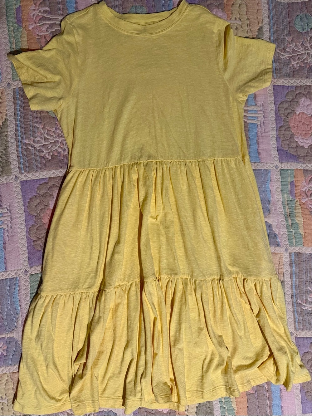 Old Navy Yellow Tiered Short-Sleeve Dress for Women’s Medium Tall 100% Cotton